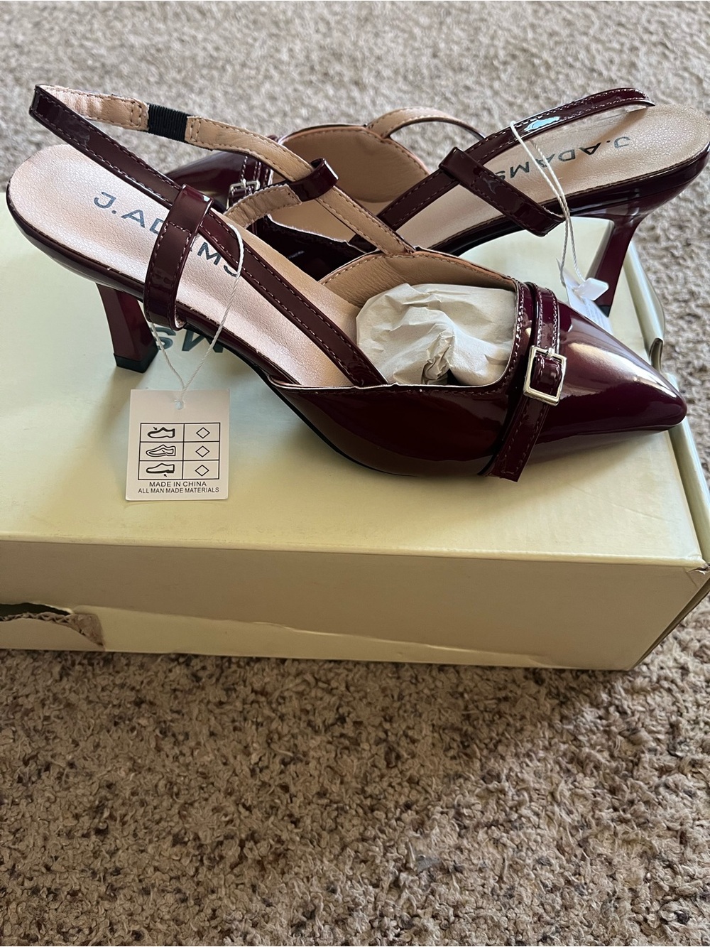 J. Adams Felicity Patent Slingback Heels in Burgundy in Sz (7) - Picture 2 of 4
